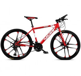 JXH Bici JXH 26 Bici Pollici di Montagna, Doppio Freno a Disco per Mountain Bike Hardtail Uomo, Bicicletta Sedile Regolabile, ad Alta Acciaio al Carbonio Telaio, 21 velocit, Bianco 10 Razze, Red 24in