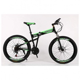 KXDLR Bici KXDLR Folding Mountain Bike 21-30 Costi Forcella della Bicicletta della Sospensione MTB Pieghevole Telaio 26" Ruote con Freni a Doppio Disco, Verde, 30 Speed