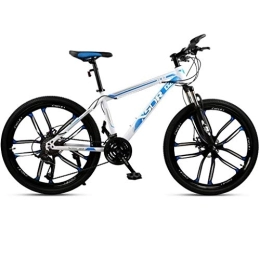 Dsrgwe Mountain Bike Mountain Bike, Mountain Bike, Biciclette Telaio acciaio al carbonio, doppio freno a disco e sospensioni antiurto anteriori, 26inch della rotella di magnetico ( Color : White+Blue , Size : 24-speed )
