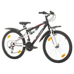 Multibrand Distribution Bici Multibrand, PROBIKE Speed 24, 24 Pollici, 330mm, FSP Mountain Bike, 18 velocità, Unisex, Set parafango, Nero Opaco (Nero + parafango, 24 Pollici)