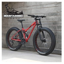 NENGGE Mountain Bike NENGGE Mountain Bike 26 Pollici Pneumatico Grasso per Adulti Uomo Donna, Biammortizzata Bicicletta Mountain Bike con Freni a Disco Acciaio Alto Tenore Carbonio Bicicletta da Montagna, Rosso, 21 Speed