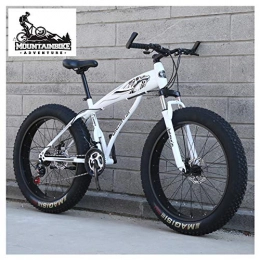 NENGGE Mountain Bike NENGGE Pneumatico Grasso Bicicletta Mountain Bike con Sospensioni Anteriori per Adulti Uomo Donna, Doppia Freni a Disco Fat Bike da Montagna, Acciaio Alto Tenore Carbonio, Bianca, 24 inch 7 Speed