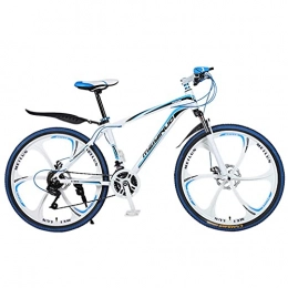 NZKW Bici NZKW 26 Pollici in Lega di Alluminio 27 velocità a 6 Razze a Una Ruota Mountain Dual-Disc Brake Assorbimento degli Urti Bicicletta da Cross a velocità variabile, Bianco Blu, 26 Pollici