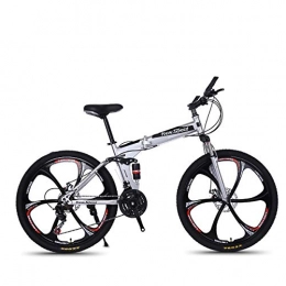 W&TT Bici W&TT Pieghevole Mountain Bike 21 / 24 / 27 velocit Disco Freno off-Road Bike 26 Pollici Adulti in Lega di magnesio Ruote Biciclette con Doppio Ammortizzatore, White3, 21S