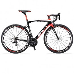 SAVADECK Bicicletas de carretera SAVADECK HERD6.0 700C Bicicleta de Carretera de Fibra de Carbono Shimano 105 R7000 22S Sistema de transmisin Michelin Neumtico Fizi:k Silln (Negro Rojo, 52)