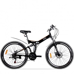W&TT Bicicletas de montaña Adulto 24 / 26 pulgadas plegable bicicleta de montaña de alto carbono de acero marco de la bicicleta con guardabarros traseros, 21 Velocidad delantera y trasera freno de disco mecnico, Black, 24inch