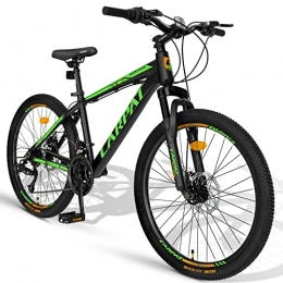 CARPAT SPORT Bicicletas de montaña Carpat Sport Bicicleta de montaña de 26 pulgadas de aluminio, cambio Shimano de 21 velocidades, freno de disco, para adultos, aluminio, color negro y verde