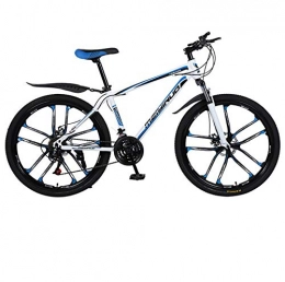 DGAGD Bicicleta DGAGD Frenos de Doble Disco de 26 Pulgadas, Velocidad Variable, Acero con Alto Contenido de Carbono, Bicicleta de montaña, Diez Ruedas de Corte-Blanco Azul_24 velocidades