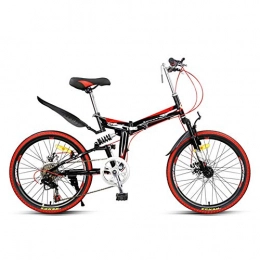 Grimk Bicicletas de montaña Grimk Bicicleta Btt 22" Mountain Bike Plegable Unisex Adulto Aluminio Urban Bici Ligera Estudiante Folding City Bike, sillin Confort Ajustables, 7 Velocidad, Capacidad 140kg, Doble Freno Disco, Red