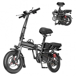 WSHA Bicicletas eléctrica Bicicleta eléctrica plegable Bicicleta eléctrica de cercanías de 14 '' 350 W Bicicleta eléctrica plegable portátil para adultos con batería de 48 V 10 A, frenos de disco dual, soporte de peso 440LBS