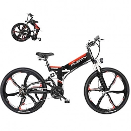 KT Mall Bicicleta Bicicletas EléCtricas Para Adultos Bicicleta EléCtrica Plegable De 26" 3Modos 21Velocidades Bicicleta De MontañA Con Motor De 350W Y Medidor LCD Max 24Mph Cojinete De Carga 300Lb, Negro, 48V 10Ah(90km)