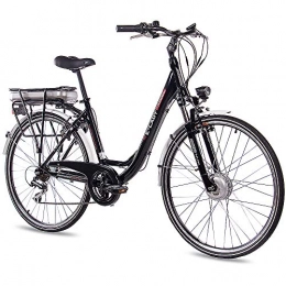 CHRISSON Bicicletas eléctrica CHRISSON Bicicleta eléctrica de trekking y ciudad para mujer de 28 pulgadas, E-Lady negra con 7 marchas Acera, Pedelec para mujer con motor delantero Bafang 250 W, 36 V