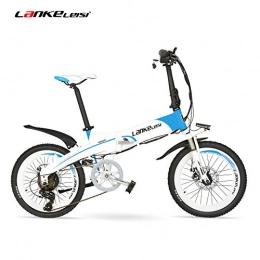 LANKELEISI Bicicletas eléctrica G660 500W 48V10Ah Batera Oculta de Alta Potencia 20"Bicicleta de montaña elctrica Plegable, Marco de aleacin de Aluminio, Horquilla de suspensin (White Blue Standard)