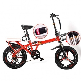 Grimk Bicicletas eléctrica Grimk 19 Pulgadas Plegable De Aluminio Bicicleta De Paseo Mujer Bici Plegable Adulto Ligera Unisex Folding Bike Manillar Y Sillin Confort Ajustables, 6 Velocidad, Capacidad 140kg, Red