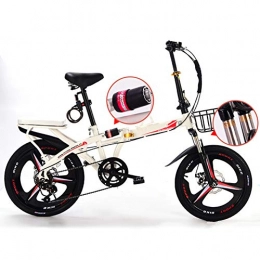 Grimk Bicicletas eléctrica Grimk Bicicleta Plegable para Adultos Rueda De 19 Pulgadas Bici Mujer Retro Folding City Bike 6 Velocidad, Manillar Y Sillin Confort Ajustables, Capacidad 140kg, White
