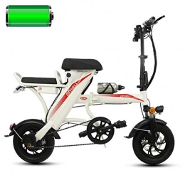 GUOJIN Bicicleta GUOJIN Bicicleta Eléctrica Plegable E-Bike Motor De 350W Velocidad Máxima 25KM / H Bicicleta Eléctrica 11AH Batería Neumáticos De 12 Pulgadas 3 Modos De Conducción, Blanco