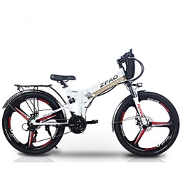 ZPAO Bicicletas eléctrica KB26 26" Bicicleta plegable de 21 velocidades, batera de litio de 48V 10.4Ah, bicicleta de montaña 350W, asistente de pedales de 5 niveles, horquilla de suspensin (Blanco Batera doble, Estndar)