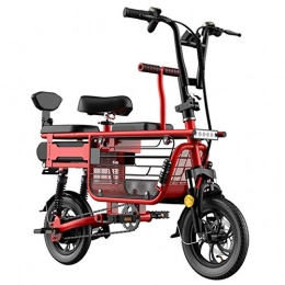 KT Mall Bicicletas eléctrica KT Mall Bicicleta eléctrica para Adultos de 3 plazas Vespa 48v batería Litio con Asiento Infantil Almacenamiento Basket12 Pulgadas Neumáticos LCD para la Tercera Edad en Uso de Las Compras, Red15ah