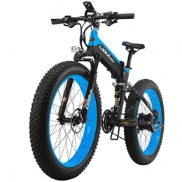 SMLRO Bicicletas eléctrica Lankeleisi Bicicleta elctrica de montaña plegable Ruedas de 26 x 4, 0 de ancho Motor de 1000 W, 48 V, 10 Ah 27velocidades Ideal para nieve, negro-azul