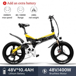 LANKELEISI Bicicletas eléctrica LANKELEISI G650 Bicicleta Elctrica 20 x 2.4 Pulgada Bicicleta de Montaa Bicicleta Elctrica Plegable Ciudad 400w 48v 10.4ah Batera de Litio Shimano 7 Velocidades(Amarillo +1 batera Extra)