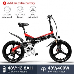 LANKELEISI Bicicletas eléctrica LANKELEISI G650 Bicicleta Elctrica 20 x 2.4 Pulgada Bicicleta de Montaa Bicicleta Elctrica Plegable Ciudad 400w 48v 12.8ah Batera de Litio LG Shimano 7 Velocidades (Rojo +1 batera Extra)