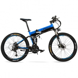 LANKELEISI Bicicletas eléctrica LANKELEISI XT750 26" Bicicleta eléctrica Plegable, 240W 36V 12.8Ah Batería de Litio Oculta, Velocidad 25~35km / h, Bicicleta de montaña, Horquilla de suspensión(Azul Negro, Batería de Repuesto Plus 1)