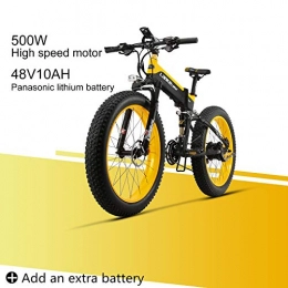 LANKELEISI Bicicletas eléctrica LANKELEISI XT750 Plus 48V10AH 500W Motor Nueva Bicicleta eléctrica Potente 26 '' 4.0 Venta al por Mayor de Llantas Ebike 27 Speed Snow MTB Bicicleta eléctrica Plegable (Amarillo + 1 batería Extra)