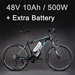 SMLRO Bicicletas eléctrica SMLRO 26" 48V 500W La Bicicleta elctrica de la aleacin de Aluminio, 27 velocidades, MTB / la Bici de montaña, adopta los Frenos de Disco del Aceite (10Ah Azul Negro Batera Plus)
