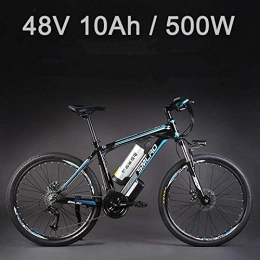 SMLRO Bicicletas eléctrica SMLRO La Bicicleta elctrica de la batera de Litio de 26" 48V 500W, la Bicicleta elctrica de 27 velocidades, MTB / la Bici de montaña, adopta los Frenos de Disco del Aceite (10Ah Azul Negro)