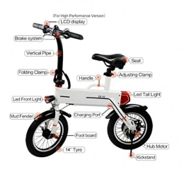 suyanouz Bicicletas eléctrica suyanouz Adultos ElCtrica Bicicletas Hombres Y Mujeres De 14 Pulgadas 36V Mini Plegable ElCtrico Coche, Blanco