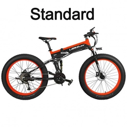 LANKELEISI Bicicletas eléctrica T750Plus 27 Speed 26*4.0 Fat bicicleta elctrica plegable 1000W 48V 10Ah batera de litio oculta, suspensin completa de la bicicleta de nieve (Negro Rojo, 1000W Standard+ 1 Batera ahorrada)