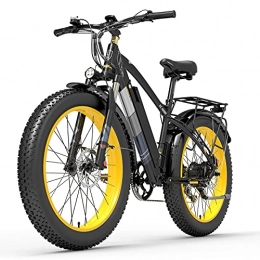 LANKELEISI Bicicletas eléctrica XC4000 48V Bicicleta eléctrica, Bicicleta de Nieve de 26 Pulgadas Bicicleta de neumático Grueso, Freno de Disco hidráulico Delantero y Trasero (Black Yellow, 15Ah + 1 batería Repuesto)