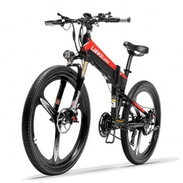 LANKELEISI Bicicletas eléctrica XT600 26 '' Plegable Ebike 400W 12.8Ah Batera extrable 21 Bicicleta de montaña de 5 niveles Pedal de asistencia con bloqueo Suspensin Tenedor (Negro rojo, 10.4Ah + 1 batera de repuesto)