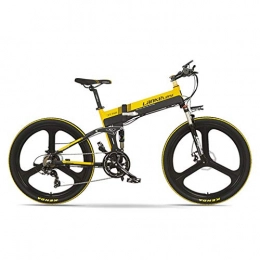 LANKELEISI Bicicletas eléctrica XT750-E 26" Bicicleta elctrica plegable, freno de disco delantero y trasero, motor de 48V 400W, resistencia larga, bicicleta de asistencia de pedal (Black Yellow, 14.5Ah + 1 batera de repuesto)