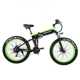 ZPAO Bicicletas eléctrica ZPAO 26 Pulgadas 48V 500W Bicicleta de montaña Plegable, Bicicleta eléctrica de 4.0 neumáticos Gruesos, Manillar Ajustable, Pantalla LCD con Enchufe USB (Black Green, 12.8Ah + 1 batería Repuesto)