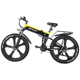 ZPAO Bicicletas eléctrica ZPAO 26 Pulgadas Fat Bike 1000W Bicicleta eléctrica Plegable 21 velocidades Bicicleta montaña Batería de la Mejor Marca, Pantalla LCD con USB (Black Yellow, 48V 12.8Ah)