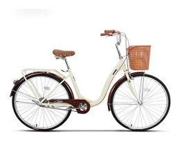 LTY Paseo Bicicleta clásica para mujer, para playa, para adultos, con cesta, 61 cm, ligera, normal, para viajes de viaje, clásica de ciudad, color beige, 26 pulgadas
