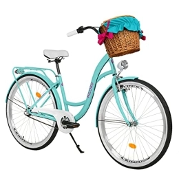 Milord Bikes Bicicleta Bicicleta de Confort Color del mar de 3 Velocidad y 28 Pulgadas con Cesta y Soporte Trasero, Bicicleta Holandesa, Bicicleta para Mujer, Bicicleta Urbana, Retro, Vintage