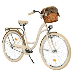 Milord Bikes Bicicleta Milord Bikes Bicicleta de Confort marrón cremoso de 1 Velocidad y 26 Pulgadas con Cesta y Soporte Trasero, Bicicleta Holandesa, Bicicleta para Mujer, Bicicleta Urbana, Retro, Vintage