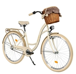 Milord Bikes Bicicleta Milord Bikes Bicicleta de Confort marrón cremoso de 3 Velocidad y 28 Pulgadas con Cesta y Soporte Trasero, Bicicleta Holandesa, Bicicleta para Mujer, Bicicleta Urbana, Retro, Vintage