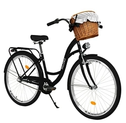 Milord Bikes Bicicleta Milord Bikes Bicicleta de Confort Negro de 3 Velocidad y 28 Pulgadas con Cesta y Soporte Trasero, Bicicleta Holandesa, Bicicleta para Mujer, Bicicleta Urbana, Retro, Vintage