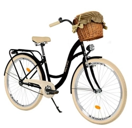 Milord Bikes Bicicleta Milord Bikes Bicicleta de Confort Negro y Crema de 1 Velocidad y 26 Pulgadas con Cesta y Soporte Trasero, Bicicleta Holandesa, Bicicleta para Mujer, Bicicleta Urbana, Retro, Vintage