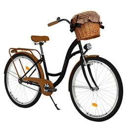 Milord Bikes Bicicleta Milord Bikes Bicicleta de Confort Negro y marrón de 1 Velocidad y 26 Pulgadas con Cesta y Soporte Trasero, Bicicleta Holandesa, Bicicleta para Mujer, Bicicleta Urbana, Retro, Vintage