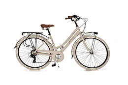 Via Veneto Paseo Via Veneto VV605AL Bicicleta de Paseo Mujer Beige | Bicicleta Vintage de Paseo 6 Velocidades, Chasis de Aluminio, Guardabarros, Luces LED y Portaequipajes | Bici Urbana Mujer