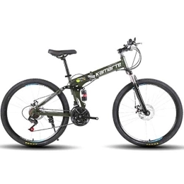 WEHOLY Bicicleta Bicicleta Bicicleta de montaña unisex, bicicleta plegable de doble suspensión de 27 velocidades, con rueda de radios de 24 pulgadas y doble freno de disco, para hombres y mujeres, verde, 27 veloc