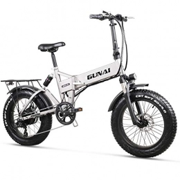 GUNAI Bicicleta Bicicleta Eléctrica 500W 20 Pulgadas 48V 12.8Ah Neumático Gordo Ciclismo de Playa Bicicleta de Montaña Suspensión Completa MTB Ebike 7 Velocidad Variable(Plata)