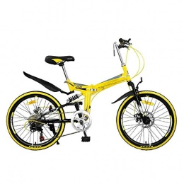 YOUSR Bicicleta Bicicleta Plegable De Velocidad Variable, Bicicleta De Montaa De 7 Velocidades, Doble Amortiguacin Bicicleta Plegable Urbana Unisex con Silln Ajustable Yellow