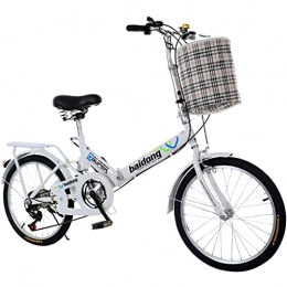CCLLA Bicicleta Bicicletas de montaña Bicicleta Plegable Bicicleta portátil de una Velocidad Bicicleta de Estilo Libre para Estudiantes Adultos Ciudad Commuter con Cesta, Blanco