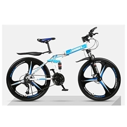  Plegables Deportes al Aire Libre Bicicletas de montaña Bicicletas 21 velocidades Marco de aleación de Aluminio Ligero Freno de Disco Bicicleta Plegable (Color: Azul)