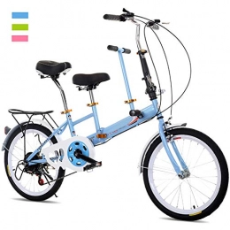 DORALO Plegables DORALO Bicicleta Tándem Plegable, Ciudad Bicicleta Plegable Tandem, 2 Asientos, Bicicleta Plegable De 20 Pulgadas para Adultos, Niños, Viaje, Carga: 100 Kg, Azul